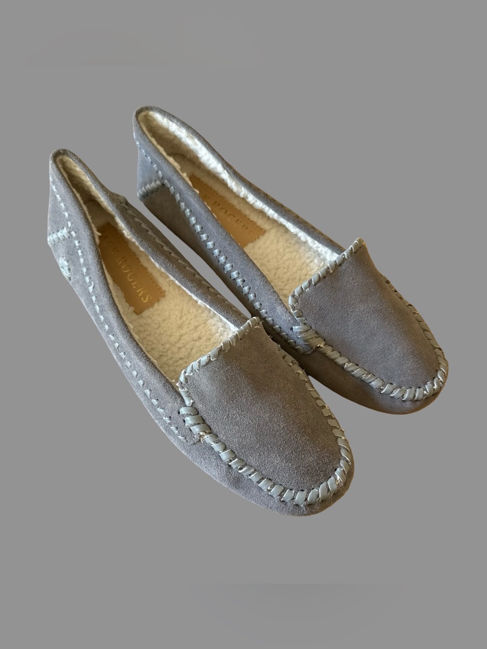 Jack Rogers Gray Suede Sherpa Moccasin Loafers US9B